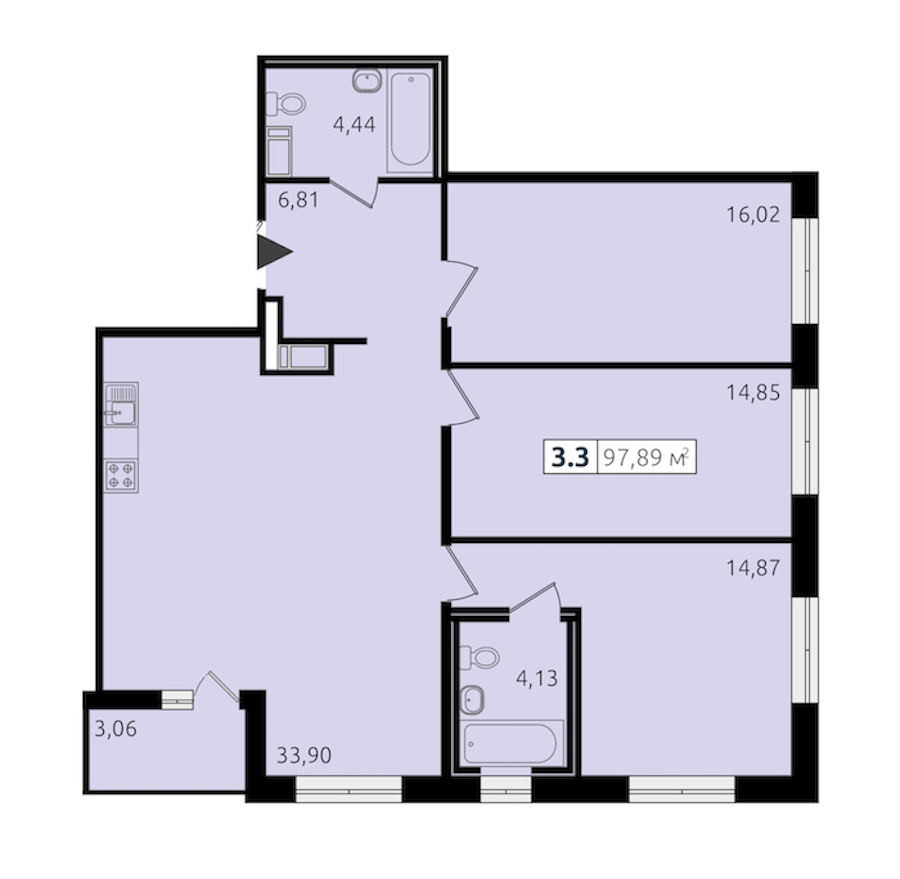 3-комнатная квартира 95.09 м², 5/13 эт., ЖК «Чёрная речка»